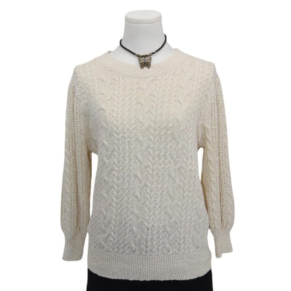 Free People Cream Knit Sweater M Soft Indie Cozy